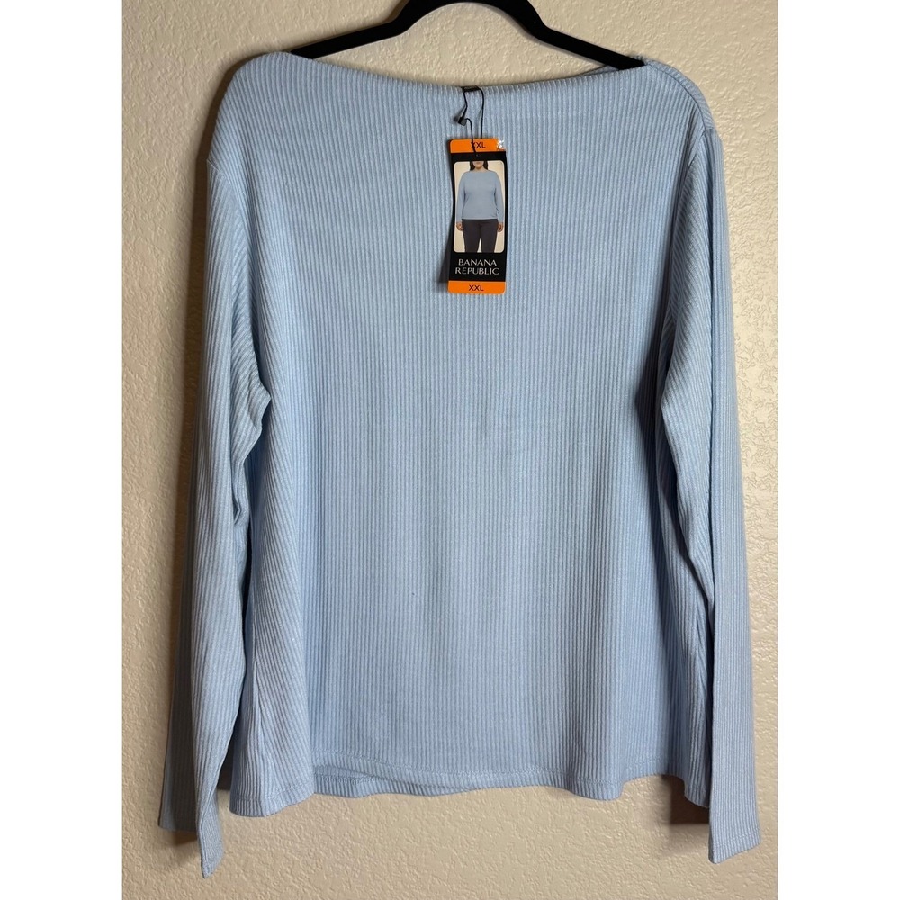 Banana Republic Womens XXL Light Blue Ribbed Boat Neck Long Sleeve Top Chic NEW